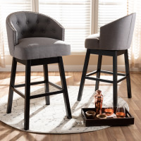 Baxton Studio BBT5210B-Grey-BS Theron Transitional Gray Fabric Upholstered Wood Swivel Bar Stool Set of 2